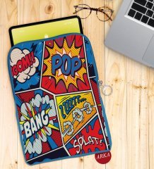 BK Gift Pop Art Tasarımlı Taşınabilir Koruyucu Tablet Kılıfı & Organizer Çanta - Mavi-12