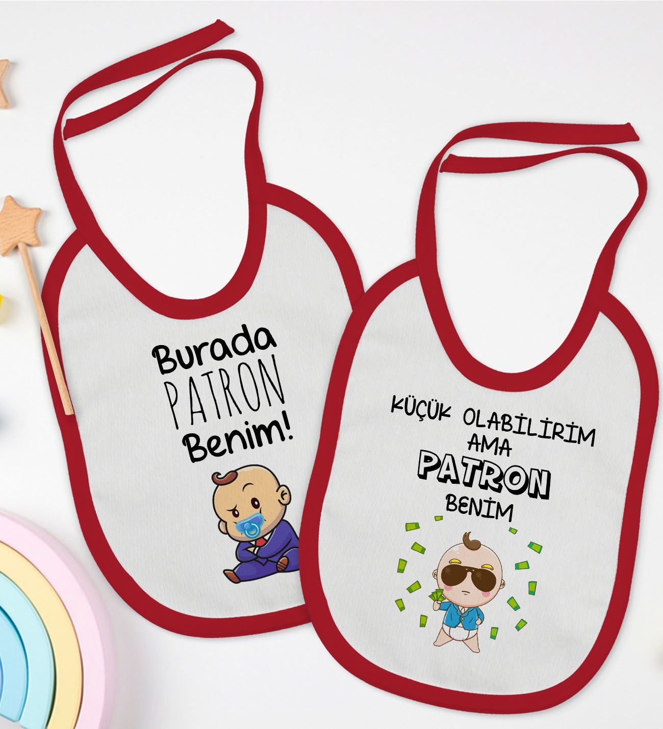 BK Kids Patron Tasarımlı 2’li Kırmızı Mama Önlüğü-1