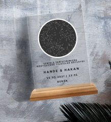 BK Gift Kişiye Özel Gökyüzü Yıldız Haritası Ahşap Standlı Çerçeve