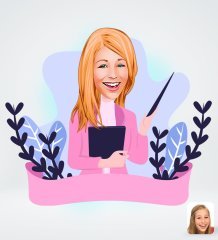Kişiye Özel Kadın Sınıf Öğretmeni Tasarımlı Dijital Karikatür-2