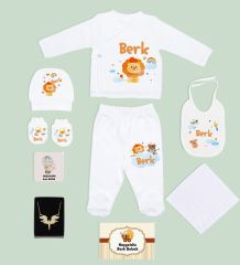 BK Kids Kişiye Özel Beyaz Yeni Doğan Hastane Çıkışı, Anneye Hediye, Zirkon Taşlı Melek Kolye, 9 Parça Bebek Hediye Seti-4