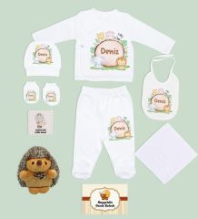 BK Kids Kişiye Özel Beyaz Hastane Çıkışı, Kirpi Pelüş Oyuncak, Yeni Doğan Bebek Giyim Hediyesi, 9 Parça Bebek Hediye Seti-3