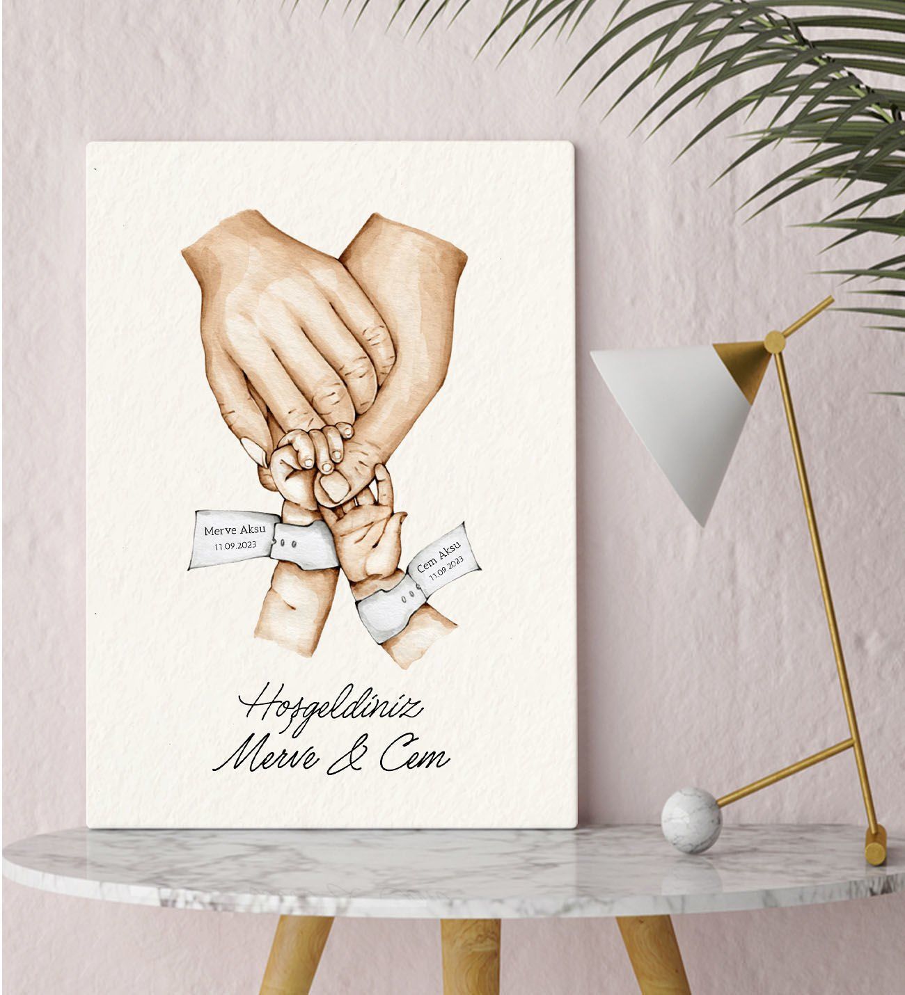 BK Gift Kişiye Özel El Ele Tutuşan Aile Tasarımlı Renkli Kanvas Tablo-3 30x50, Anneye Hediye, Aile Hediyesi