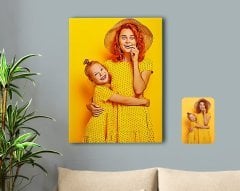 Kişiye Özel Tam Boy Anne ve Kız Karikatürlü Kanvas Tablo 50x70cm-1
