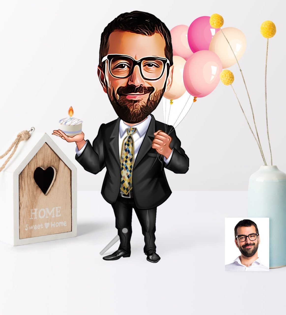 Kişiye Özel Bay Doğum Günü Karikatür Ahşap Biblo - 3