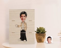 Kişiye Özel Erkek Karikatürlü Otantik Masaüstü Ahşap Palet Çerçeve-62