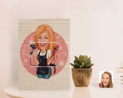 Kişiye Özel Kadın Kuaför Karikatürlü Otantik Masaüstü Ahşap Palet Çerçeve-3