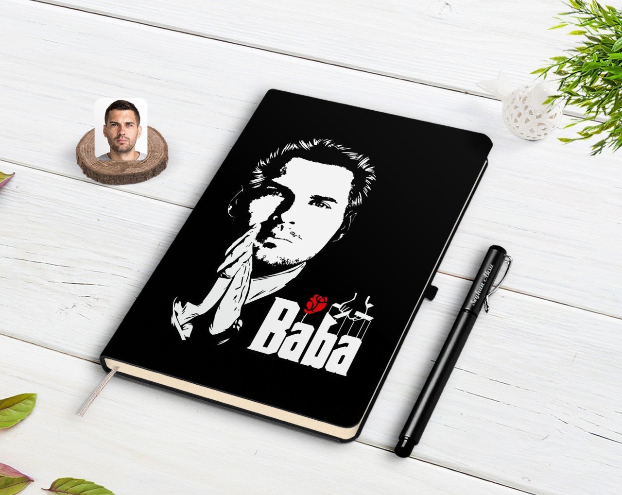 Kişiye Özel Godfather Baba Tasarımlı Siyah Defter ve Kalem Hediye Seti-1