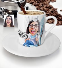 Kişiye Özel Bayan Diş Hekimi Karikatür Türk Kahvesi Fincanı - 3
