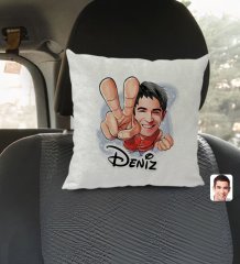 Kişiye Özel İsimli Erkek Karikatürlü Kare Araç Koltuk Yastığı-33