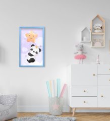 BK Home Tatlı Panda Tasarımlı Dekoratif Mavi Ahşap Çerçeveli Çocuk Odası Tablo-1