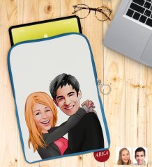 Kişiye Özel Sevgililer Karikatürlü Taşınabilir Koruyucu Tablet Kılıfı & Organizer Çanta - Mavi-88