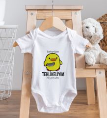 BK Kids Tehlikeliyim Diyorum Tasarımlı Beyaz Bebek Body Zıbın-1