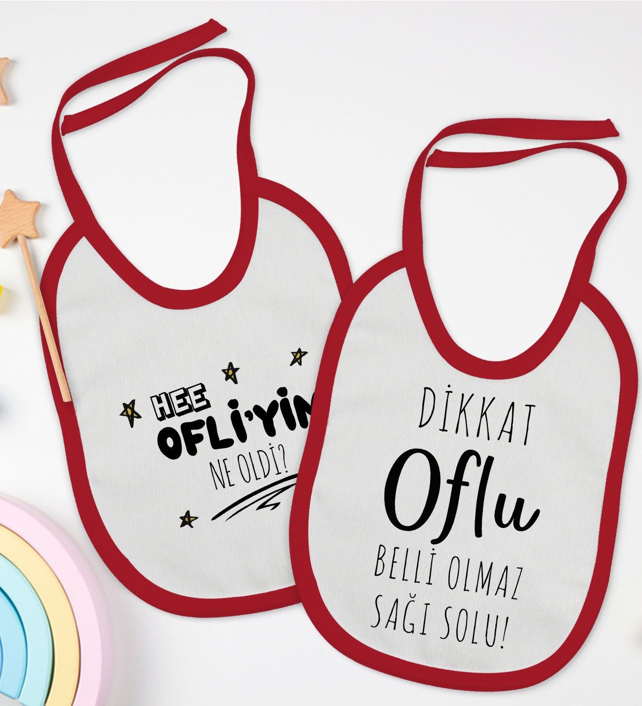 BK Kids Oflu Tasarımlı 2’li Kırmızı Mama Önlüğü-1