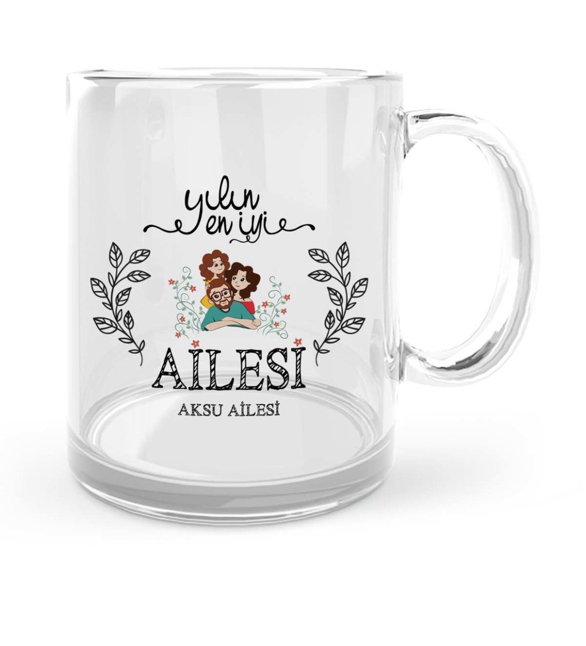 Kişiye Özel Yılın En İyi Ailesi Cam Kupa Bardak - 1