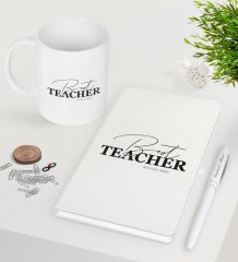Kişiye Özel En İyi Öğretmen Beyaz Defter Kalem Kupa Seti-17