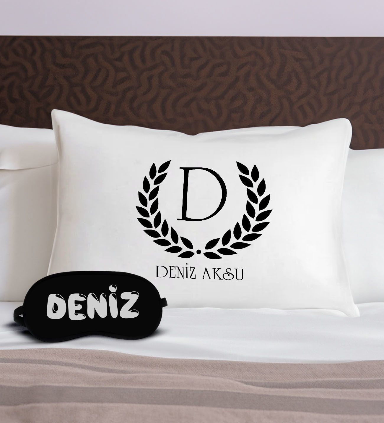 BK Gift Kişiye Özel İsimli Pamuklu Yastık Kılıfı ve Göz Bandı Uyku Seti-4, Tasarım Ev Tekstili, Uyku Bandı, Ev Hediyesi