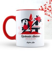 Kişiye Özel Öğretmenler Gününüz Kutlu Olsun Kırmızı Kupa Bardak - 1
