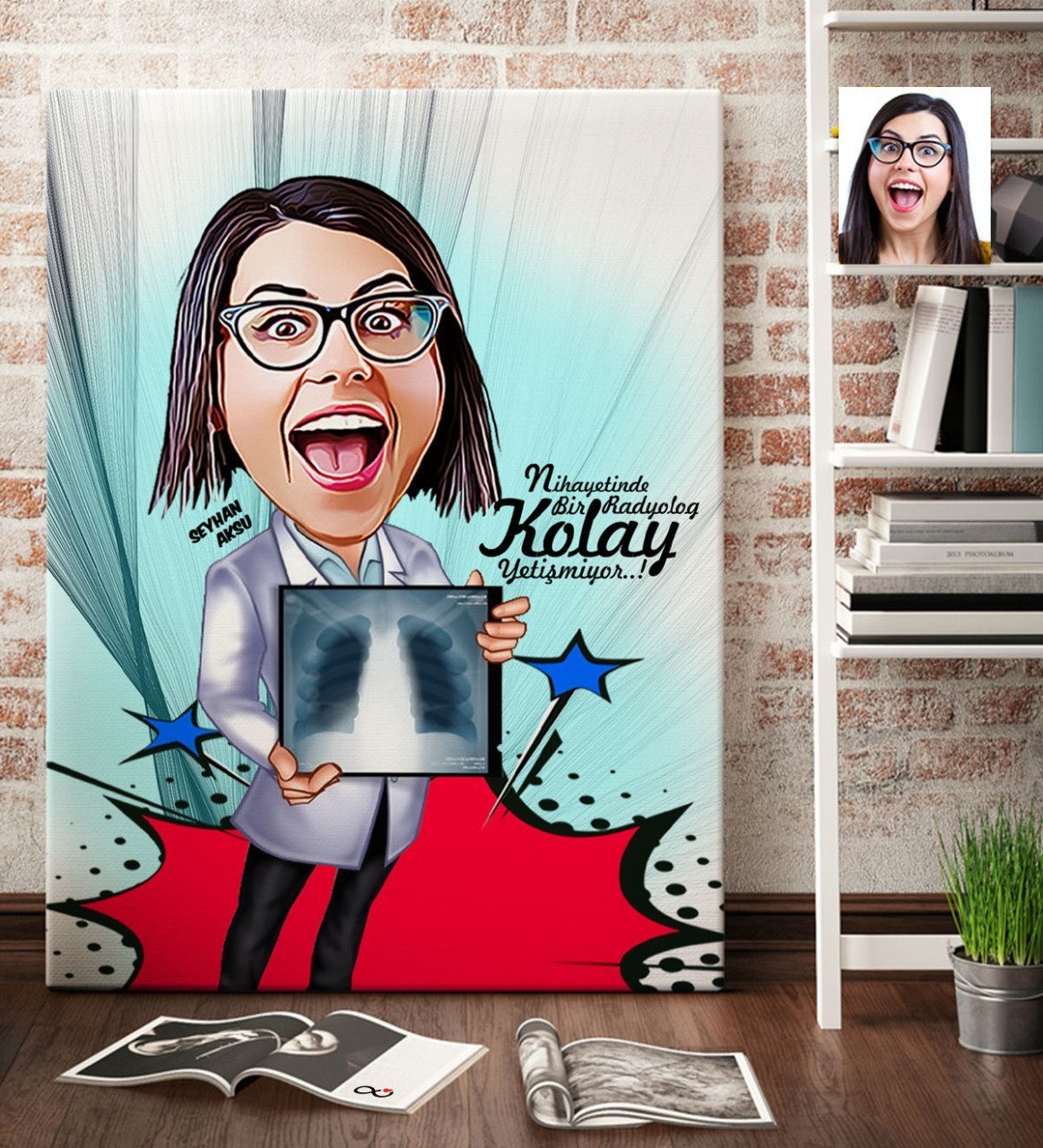 Kişiye Özel Bayan Radyoloji Uzmanı Karikatür Kanvas Tablo (70 x 100 cm.) 1