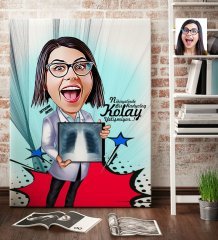 Kişiye Özel Bayan Radyoloji Uzmanı Karikatür Kanvas Tablo (70 x 100 cm.) 1