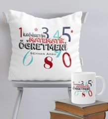 Kişiye Özel İlköğretim Matematik Öğretmeni Temalı Yastık Kupa Seti - 1