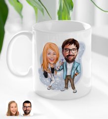 Kişiye Özel Sevgililer Karikatürlü Beyaz Kupa Bardak-93