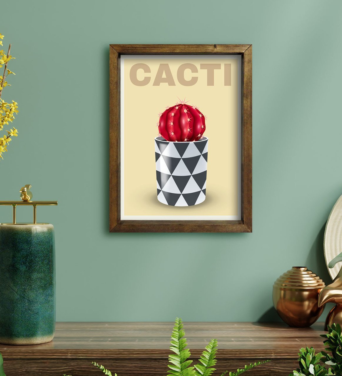 BK Gift Kaktüs Tasarımlı Doğal Masif Ahşap Çerçeveli Tablo 30x40cm-5