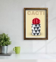 BK Gift Kaktüs Tasarımlı Doğal Masif Ahşap Çerçeveli Tablo 30x40cm-5