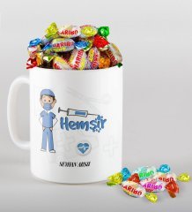 Kişiye Özel Hemşir Kupa ve Haribo Şeker Hediye Seti-1
