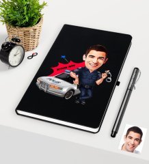 Kişiye Özel Bay Trafik Polisi Karikatürlü Siyah Defter Kalem Seti - 1