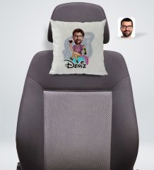 Kişiye Özel İsimli Erkek Karikatürlü Kare Araç Koltuk Yastığı-2