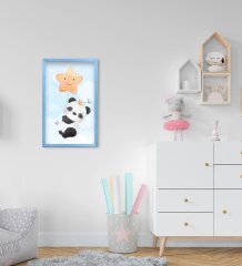 BK Home Tatlı Panda Tasarımlı Dekoratif Mavi Ahşap Çerçeveli Çocuk Odası Tablo-1
