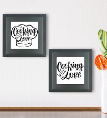 BK Gift Mutfak Temalı 2’li Ahşap Çerçeveli Taş Duvar Dekoru-3