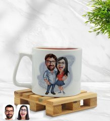 Kişiye Özel Sevgililer Karikatürlü Middle Beyaz Kupa Bardak Model 105