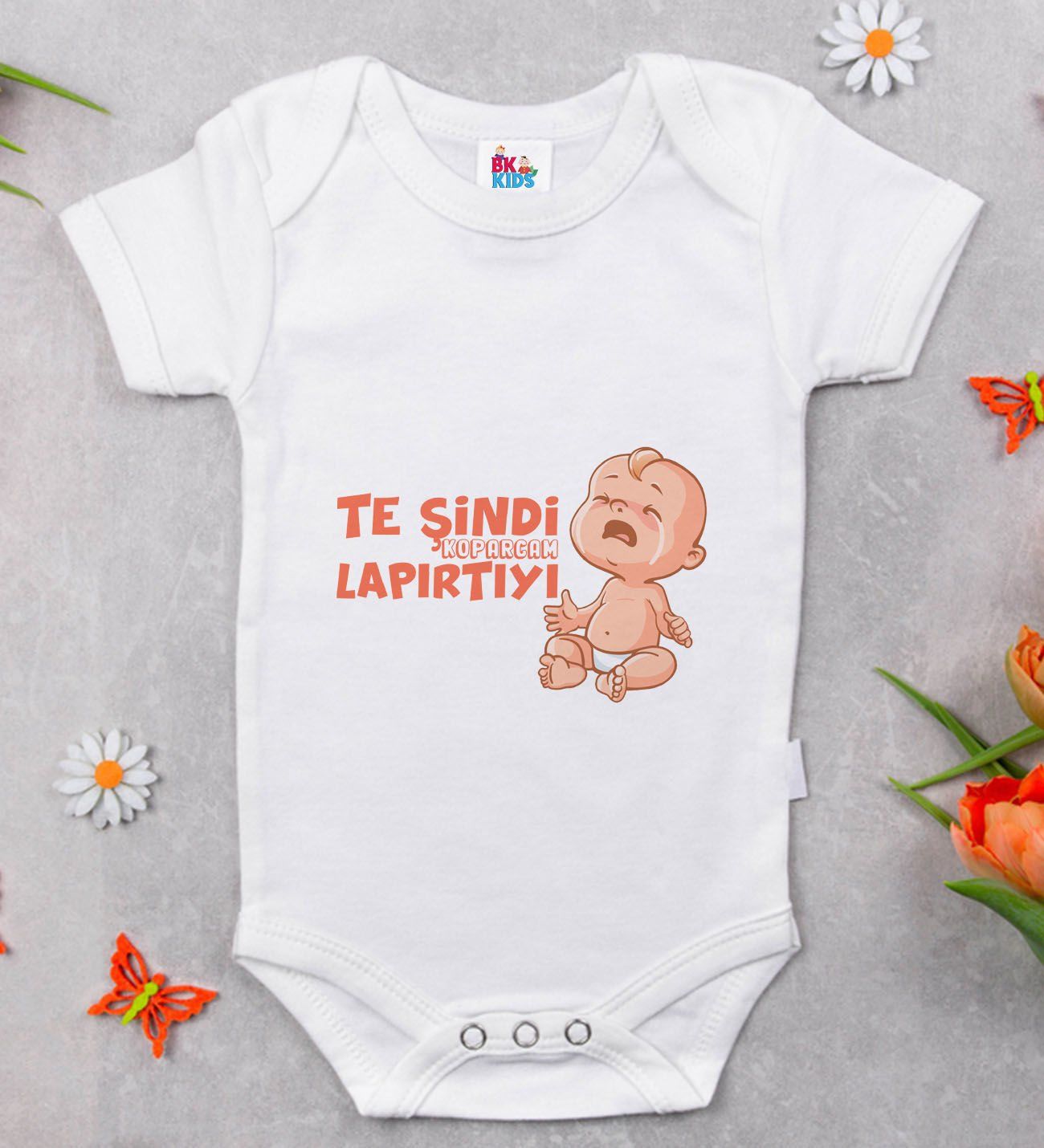 BK Kids Te Şindi Koparacam Tasarımlı Beyaz Bebek Body Zıbın-1