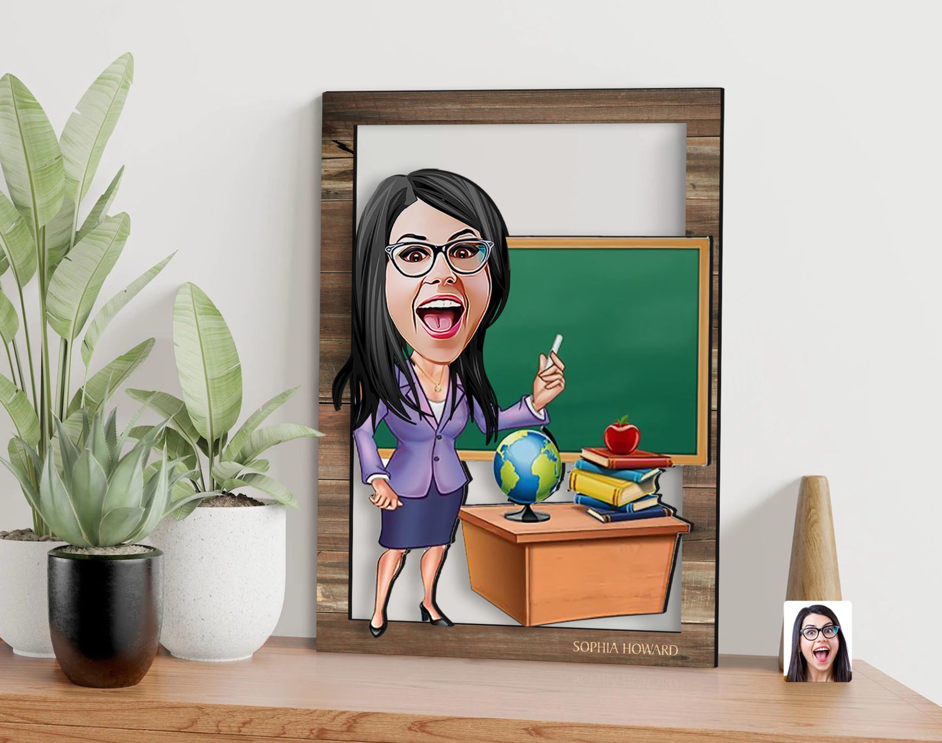 BK Gift Kişiye Özel Kadın Öğretmen Karikatürlü 3D Ahşap Tablo, Sevgiliye Hediye, Arkadaşa Hediye, Yıl Dönümü Hediyesi, Doğum Günü Hediyesi-1