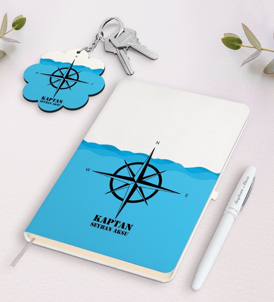 Kişiye Özel Kaptan Beyaz Defter Kalem Ve Anahtarlık Hediye Seti-10