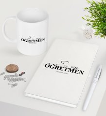 Kişiye Özel En İyi Öğretmen Beyaz Defter Kalem Kupa Seti-16