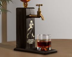 BK Gift Aynalı Altın Kabartma Musluklu Doğal Siyah(Ebony) Ahşap Viski Standı, Home Bar, İçecek Dispenseri, Ahşap İçecek Çeşmesi-9