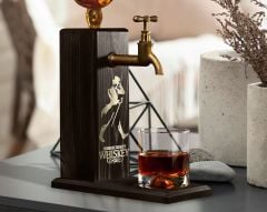 BK Gift Aynalı Altın Kabartma Musluklu Doğal Siyah(Ebony) Ahşap Viski Standı, Home Bar, İçecek Dispenseri, Ahşap İçecek Çeşmesi-9