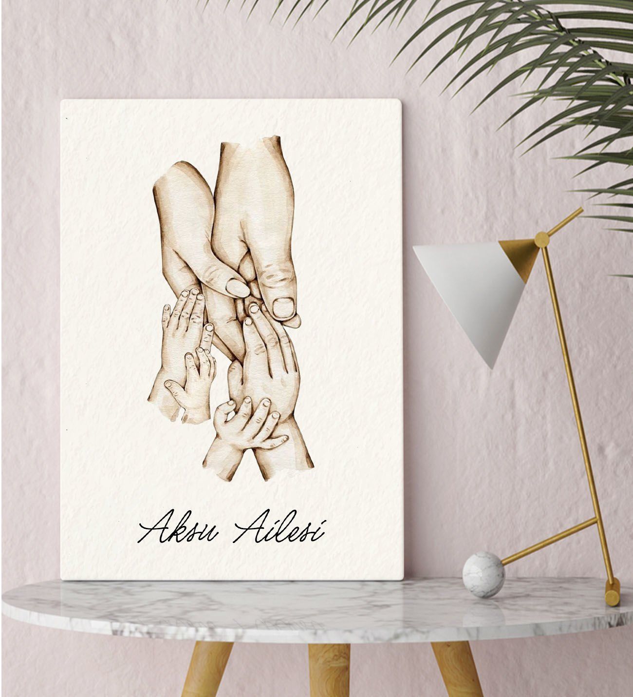 BK Gift Kişiye Özel El Ele Tutuşan Aile Tasarımlı Renkli Kanvas Tablo-1 30x50, Anneye Hediye, Aile Hediyesi