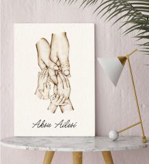 BK Gift Kişiye Özel El Ele Tutuşan Aile Tasarımlı Renkli Kanvas Tablo-1 30x50, Anneye Hediye, Aile Hediyesi