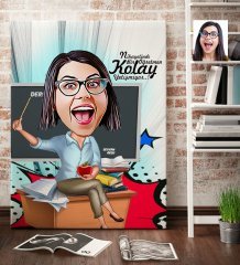 Kişiye Özel Bayan Öğretmen Karikatür Kanvas Tablo (70 x 100 cm.) 2