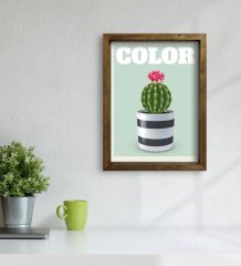 BK Gift Kaktüs Tasarımlı Doğal Masif Ahşap Çerçeveli Tablo 30x40cm-4