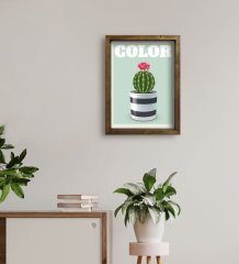 BK Gift Kaktüs Tasarımlı Doğal Masif Ahşap Çerçeveli Tablo 30x40cm-4