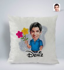 Kişiye Özel İsimli Erkek Karikatürlü Kare Araç Koltuk Yastığı-1