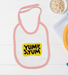 BK Kids Yum Yum Tasarımlı Pembe Bebek Body Zıbın ve Mama Önlüğü Hediye Seti-1