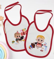 BK Kids Mini ve Little Boss Tasarımlı 2’li Kırmızı Mama Önlüğü-1