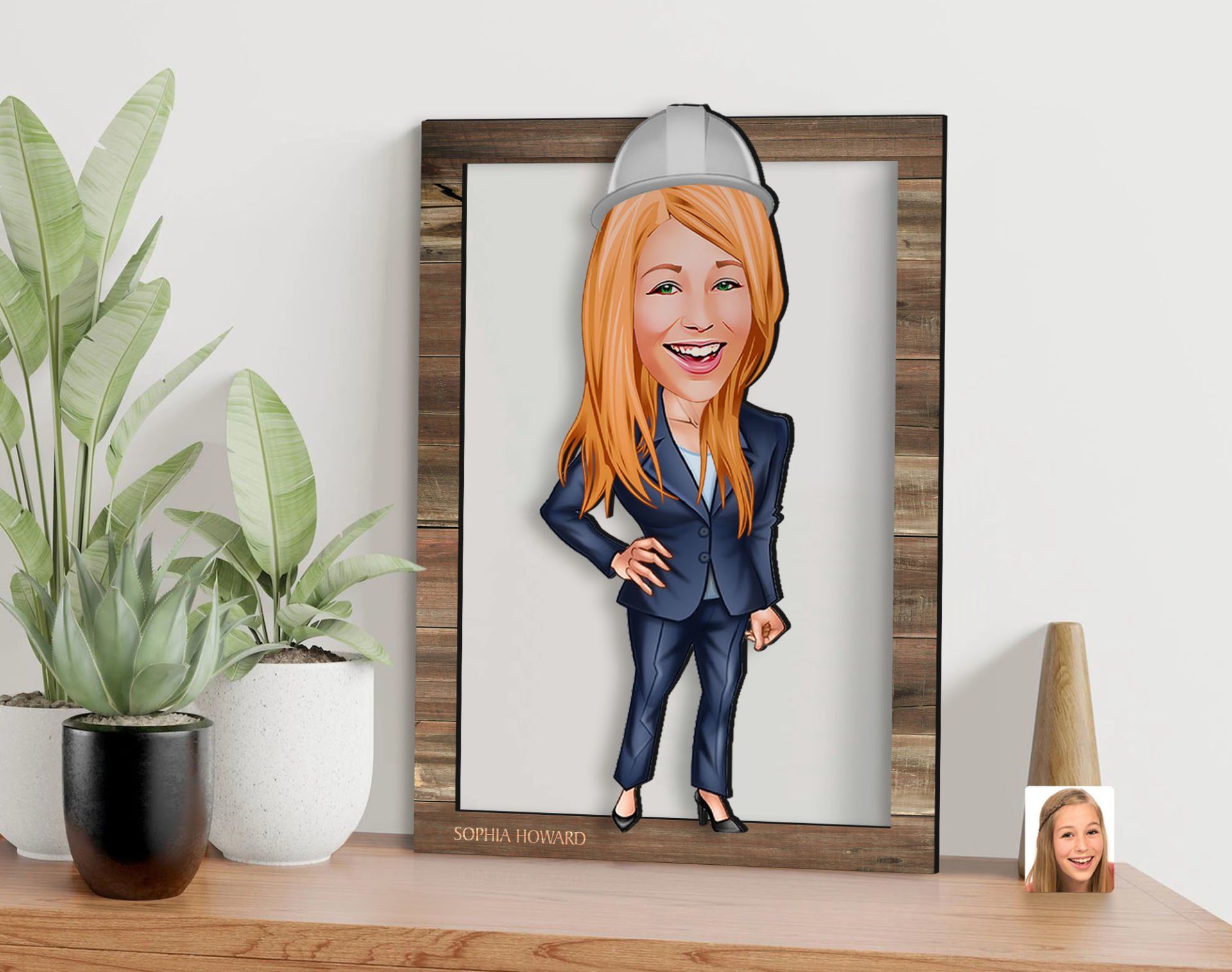 BK Gift Kişiye Özel Kadın Mühendis Karikatürlü 3D Ahşap Tablo, Sevgiliye Hediye, Arkadaşa Hediye, Yıl Dönümü Hediyesi, Doğum Günü Hediyesi-1