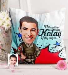 Kişiye Özel Asker Karikatürlü Saten Yastık - 2